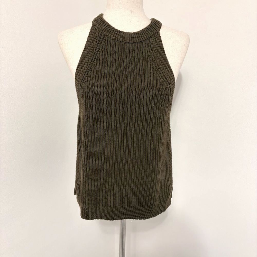 Madewell Valley Knit Sweater Tank High Neck Olive Green Sz M